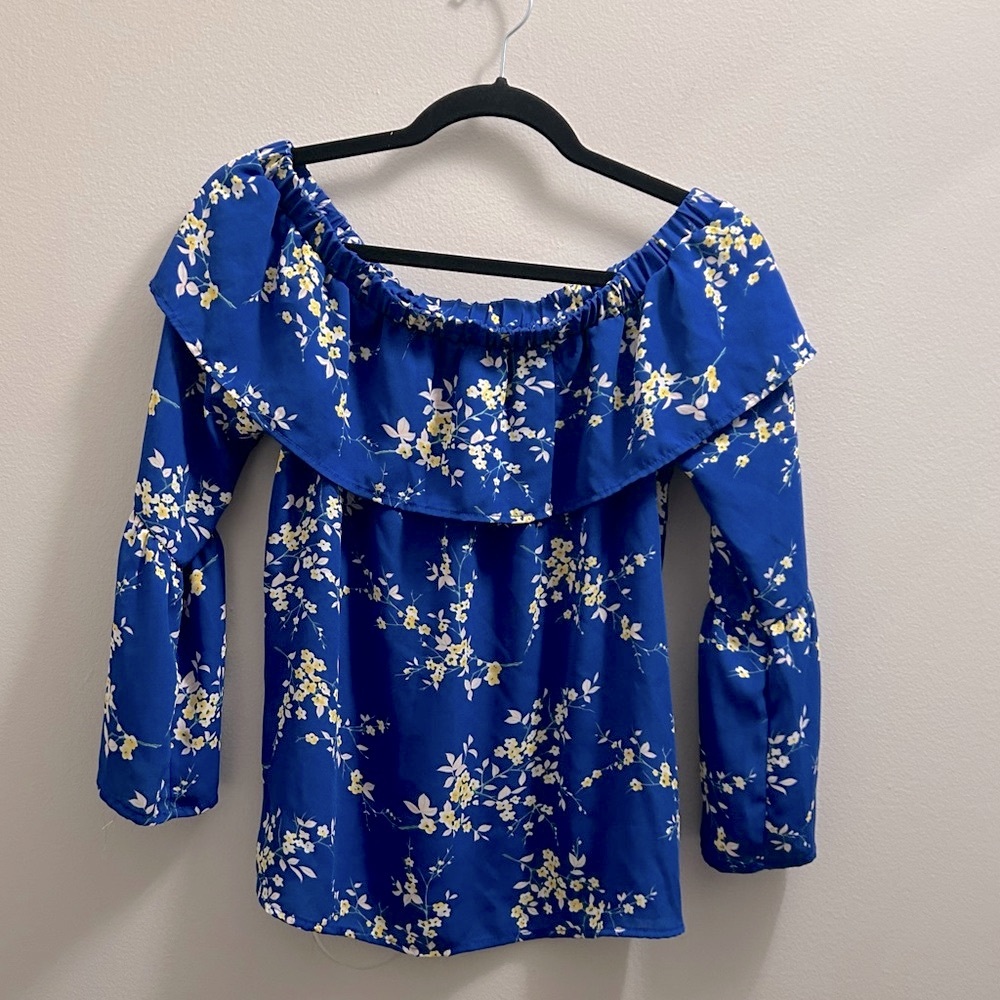 Sienna Sky Floral Off-Shoulder Blue Top